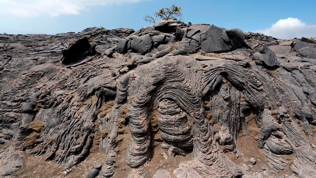 A solidified dripping lava flow