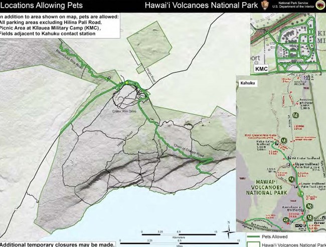 Map depicting areas where dogs are allowed in the national park.