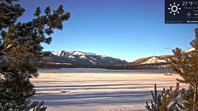 Webcam image of the Kawuneeche Valley, with recent snow on the ground