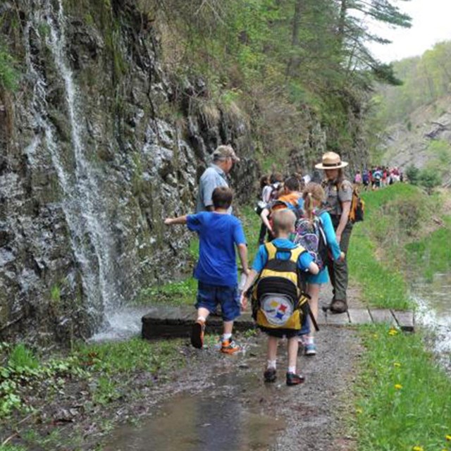 Group of students on a hike with a Ranger.