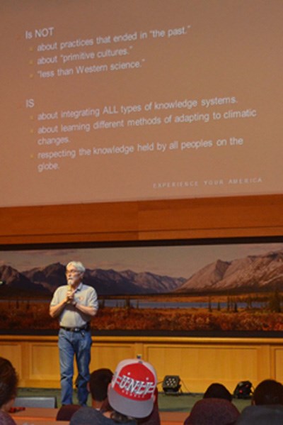 Joe Watkins speaking at 2015 Tribal Youth Climate Leadership Congress about TEK