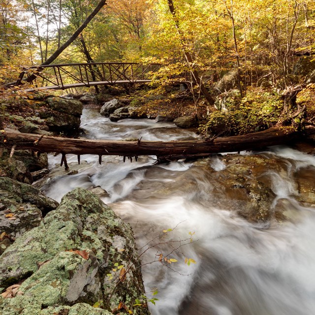 A bridge over a mountain creek.