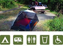 Tent and two people in campsite