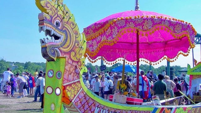 Dragon boat float in a folk festival parade