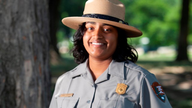 Park Ranger in the woods.