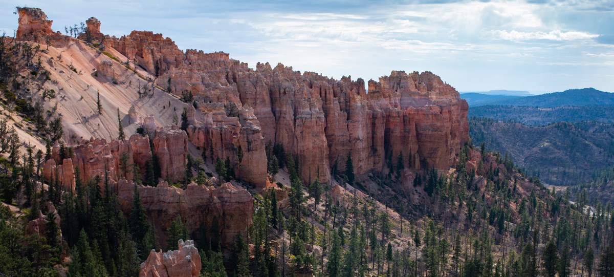 Spiky, jagged red rock formations from above.