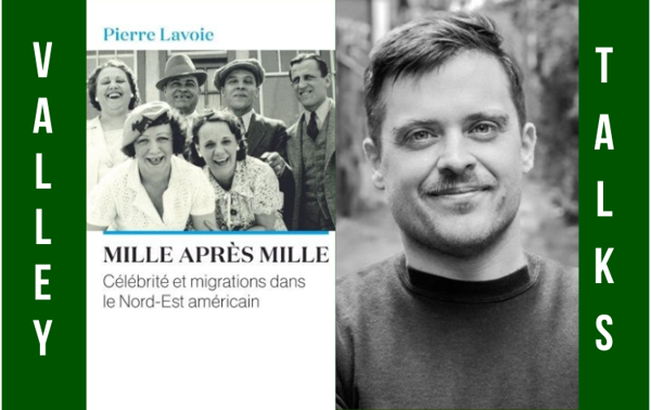 Photo of book cover on left and a photo of a smiling man on the right