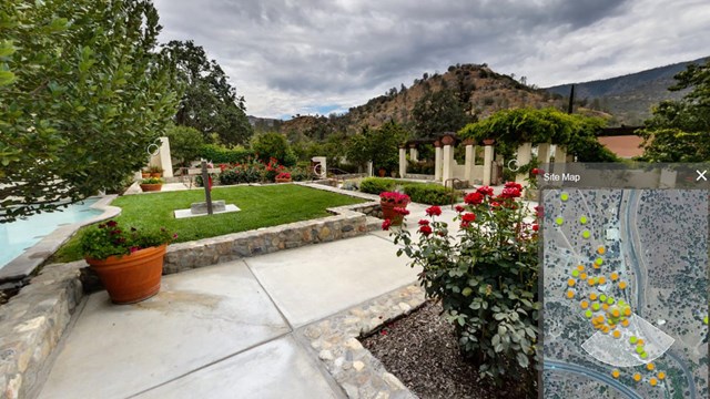 A view of the garden area and grave site