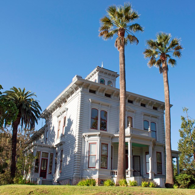 Two-story white Italianate house