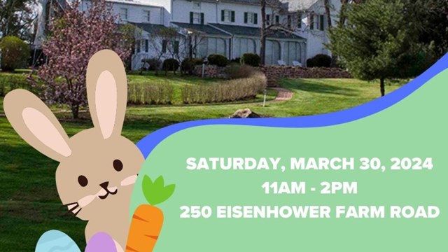 A colorful graphic with text advertising the Eisenhower NHS Easter Egg Roll