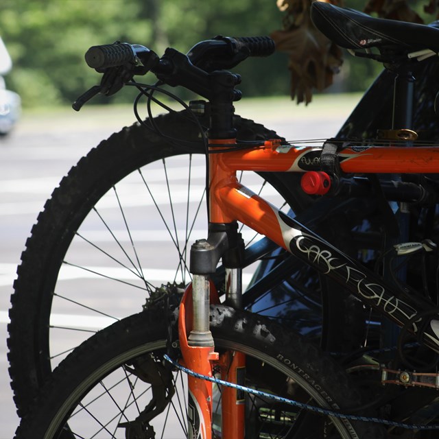 Bikes on a rack on the back of a car