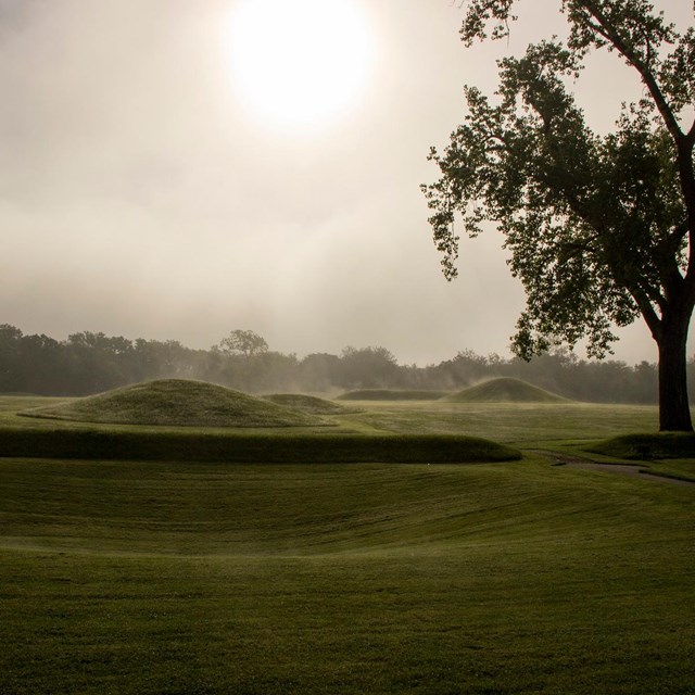 Credit: NPS Photo / Tom Engberg Steam fog lifts up from the mounds at Mound City Group