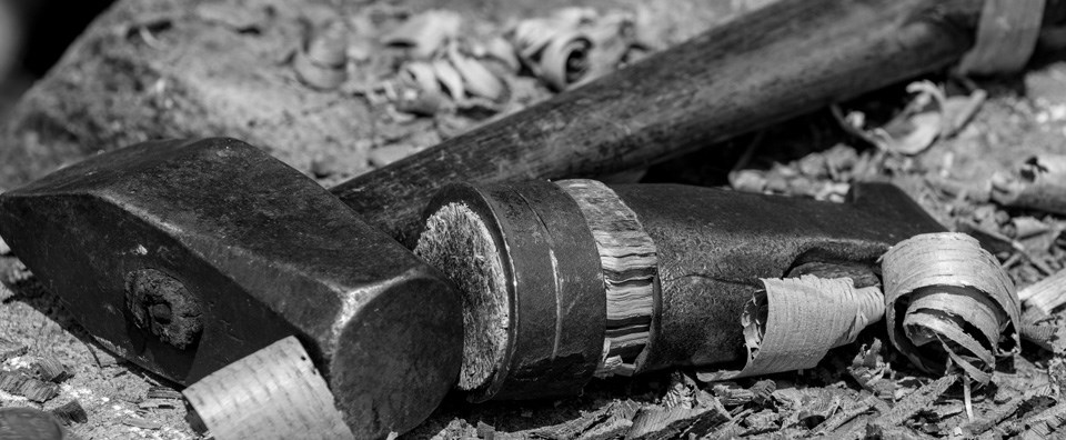 Black and white photo of tools from Salems