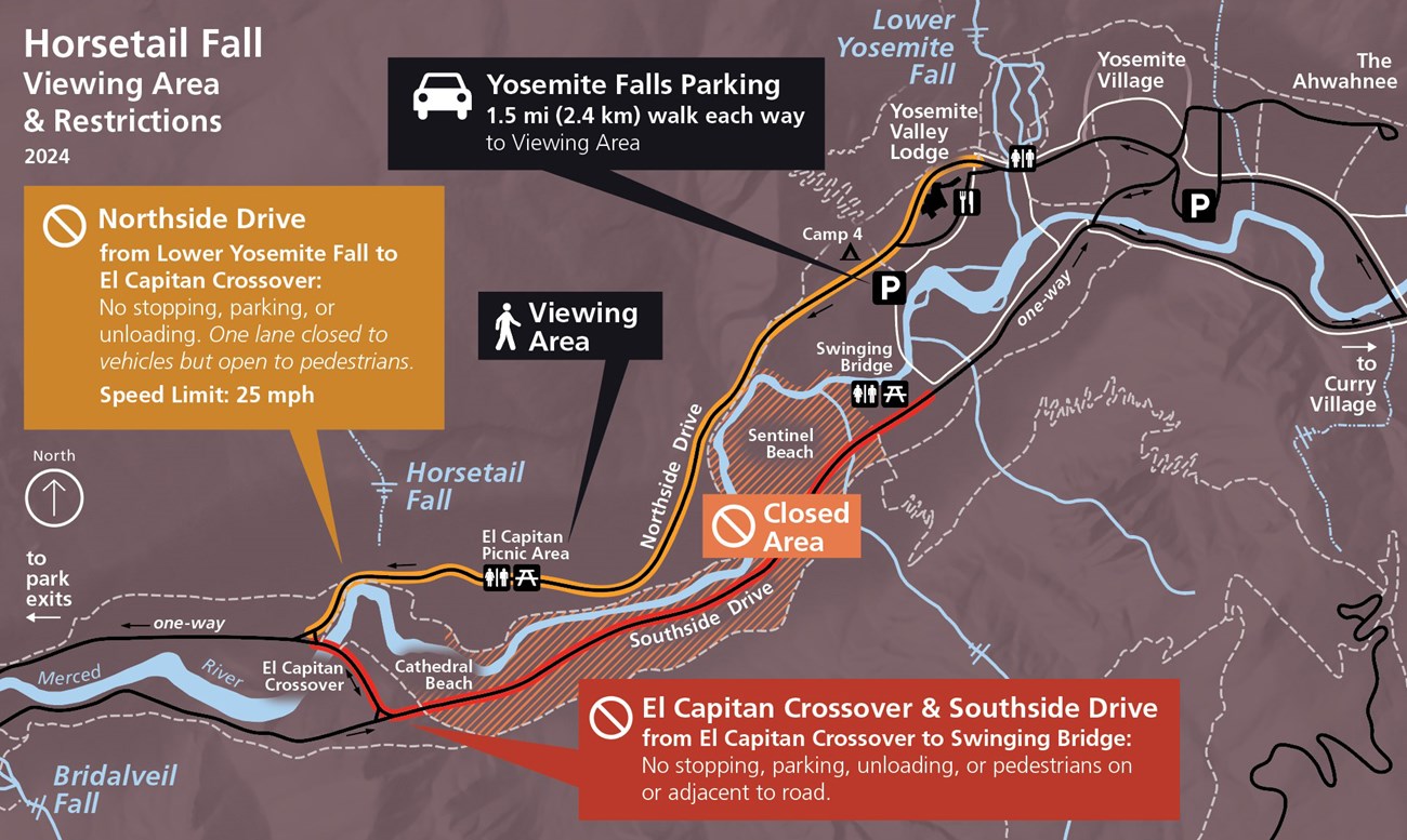 A map shows closures and restrictions for February 2024, as outlined in the text of the webpage.