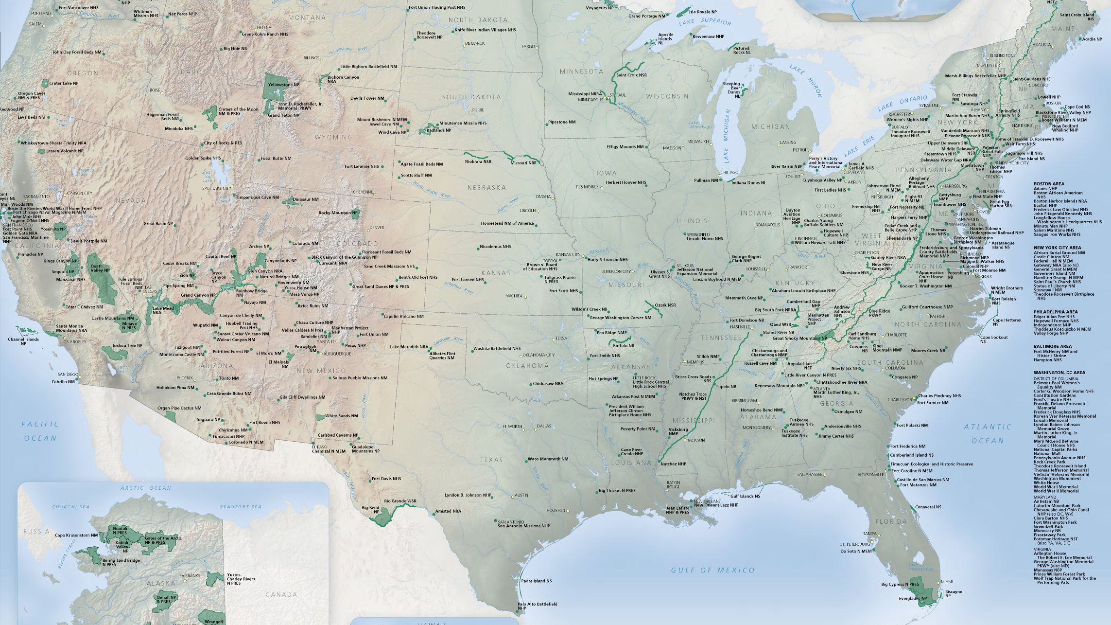 Map of the United States showing all units of the National Park System