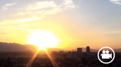 sunset view with mountains and skyline