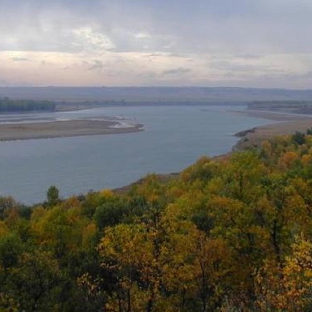 Fall Leaves and River at Knife River Indian Villages National Historic Site