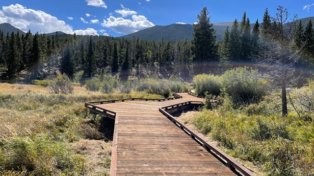 New, completed boardwalk on Sprague Lake Trail