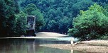 Approaching Buffalo Point from up river reveals broad gravel bars surrounded by thick hardwood forest.