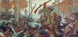 George Rogers Clark's men crossing flooded ground (from Mural in Clark Memorial).