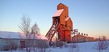 The later afternoon sun illuminates the Shaft-rochouse of the Osceola #13 Mine.