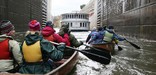 Canoe group locking through the dam.
