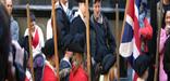 Soldiers being drilled at reenactment of Boston Massacre