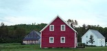 A red house, white house, and rustic barn complete this homestead.
