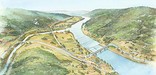 Watercolor drawing of Lackawaxen PA and Roebling's Delaware Aqueduct