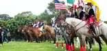 Line of horses and flags at the Pasados del Presidio event at the San Francisco Presidio on June 27, 2006