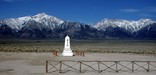 Cemetery Monument with snow covered sierra