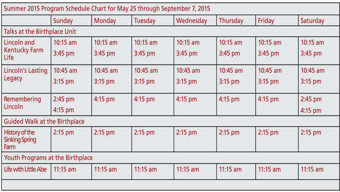 2015 Summer Program Schedule