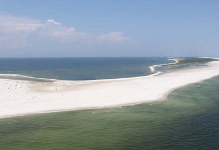 Aerial view of beach at Gulf Islands National Seashore