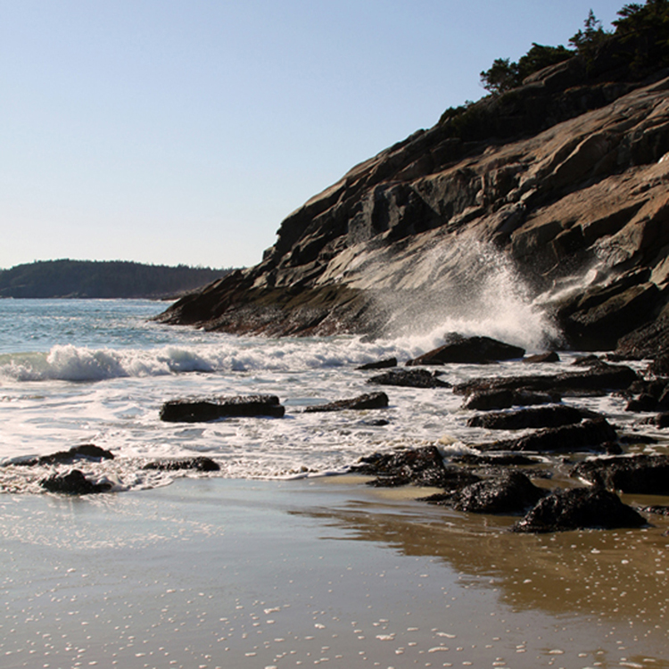 Ocean waves wash the shoreline on a bright and chilly morning at Sand Beach. - December 2, 2011
