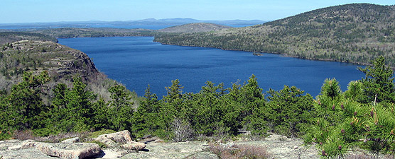 Deep blue lake surrounded by mountains