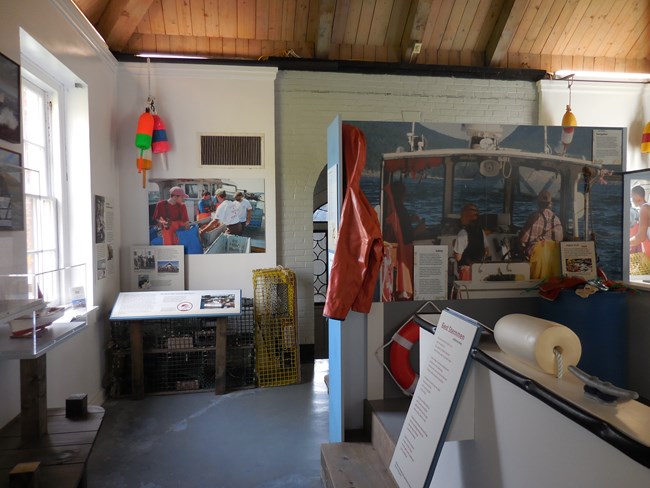 An image from inside the Islesford Historical Museum of the lobstering exhibit.