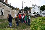 Students gather to greet the wedding party