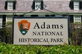 Adams National Historical Park sign welcomes visitors to the Old House