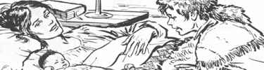 Drawing of Abraham's mother proudly showing the baby to his cousin Dennis Hanks