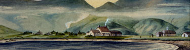 Henry Elliott watercolor of Attu village in the Western Aleutians, circa 1880. Courtesy Anchorage Museum of History and Art.