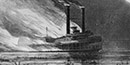 Historic drawing of a steamboat explosion Historic drawing of a steamboat explosion