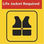 Sign with image of life jacket icon.