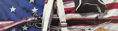 drawing of musket and flag