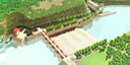 Sketch of a dam with forests on the river banks. Sketch of a dam with forests on the river banks.