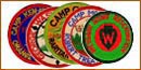 A handful of round boy scout patches.