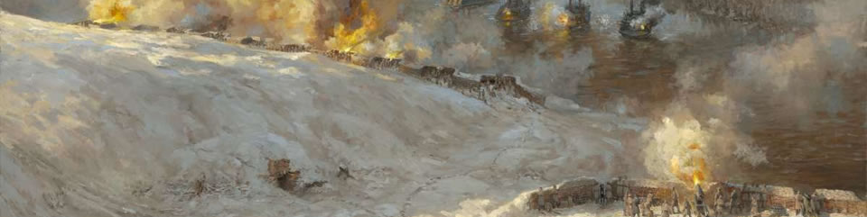 The legendary battle between Confederate guns and US ironclads at Fort Donelson, February 14, 1862.