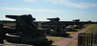 Row of cannon atop Fort Pulaski
