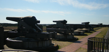 Row of cannon atop Fort Pulaski