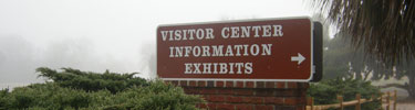Visitoc Center entance on a foggy morning