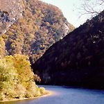 A river passing between two mountains